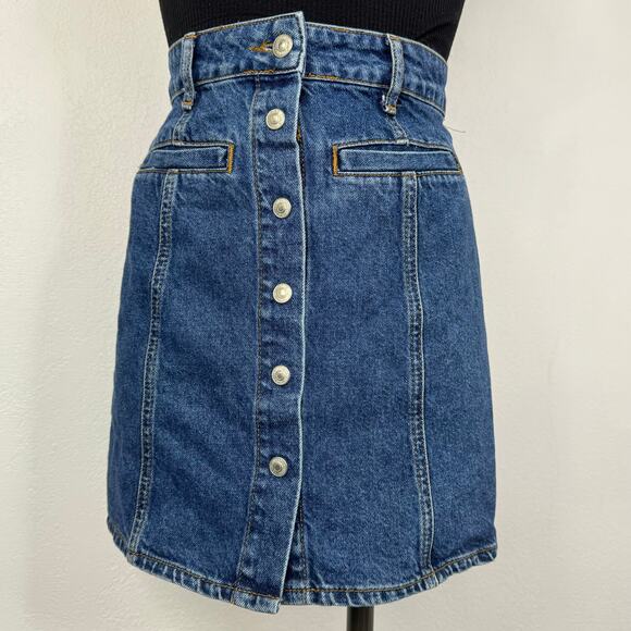 Pull & Bear Denim Button/Snap Front Mini Skirt EUR Small - Picture 1 of 8